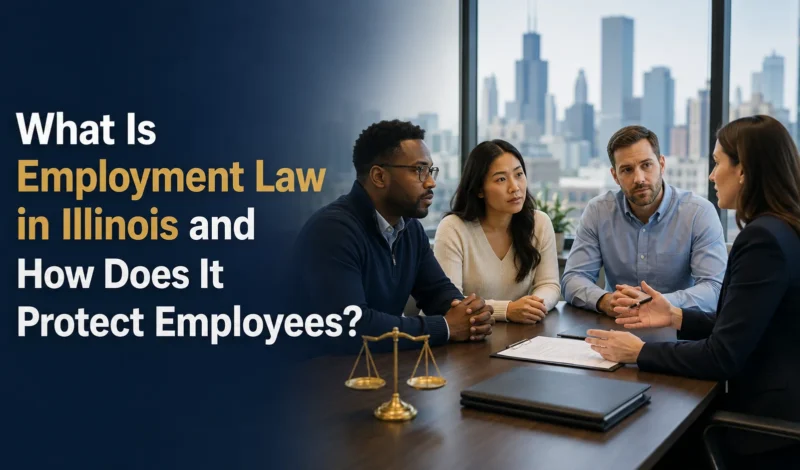 Employees meeting with an attorney to discuss employment law and workplace protections in Illinois.